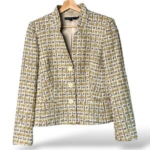LAFAYETTE 148 Wool Blend w/ 100% Silk Tweed 3 Button Blazer Front Pockets Sz 10